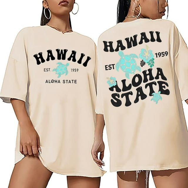 UANWENN T-Shirt d'Été Imprimé Col Rond Manches Courtes Raglan Style Plage Décontracté (4) T-Shirts Longs Ajustés pour Femmes Col Roulé pour Femmes Pack T-Shirts Décontractés Manches Courtes pour Femmes
