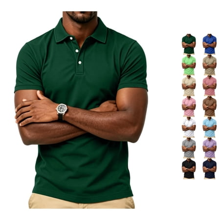 Men s Wicking Polo Shirts Short Sleeve Collared Golf Polos Breathable Casual Work Shirts for Men Dark Green L