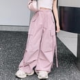 thumbnail image 4 of Bixock Cargo Pants for Girls High Waist Wide Leg Pants Kids Elastic Waist Solid Color Side Pocket Loose Breathable Fall Winter Outdoor Sport Casual Wear Size 13-14Years, 4 of 5