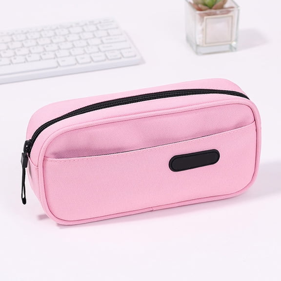 Pink Double Layer Pencil Case - Large Capacity Travel Organizer for Pens, Makeup, Art Supplies (Oxford Fabric, TSA-Friendly)