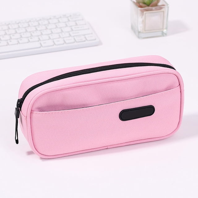 Estuche multicapa de gran capacidad, elegante bolsa portátil de almacenamiento con cierre seguro, organizador para bolígrafos, lápices y material de papelería, rosa y rojo, 22 x 10 x 5,5 cm