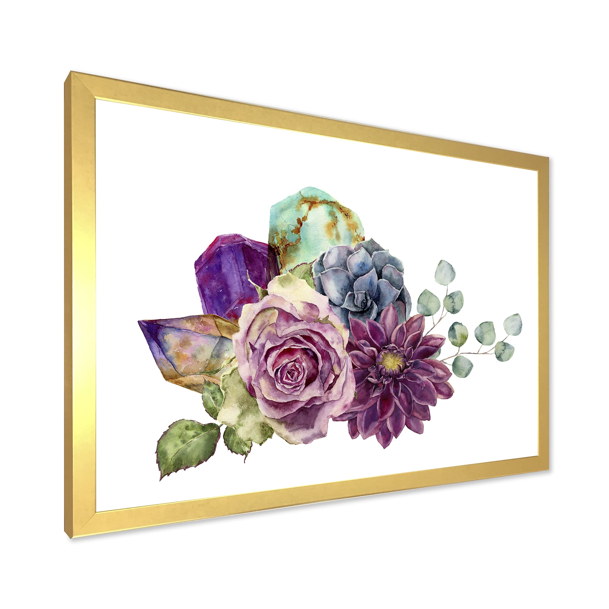 Designart 'Bouquet of Succulents Eucalyptus With Flowers' Traditional Framed Art Print