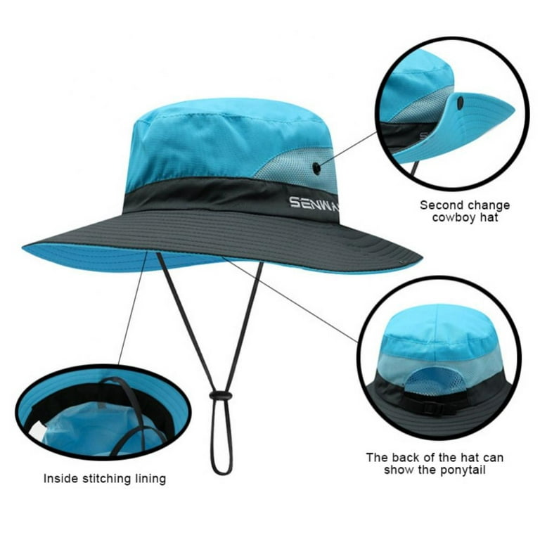 Sun Hats for Women, Women's Outdoor UV Protection Foldable Mesh Wide Brim  Beach Fishing Hat with Replaceable Ribbon For Outdoor Camping, Travelling
