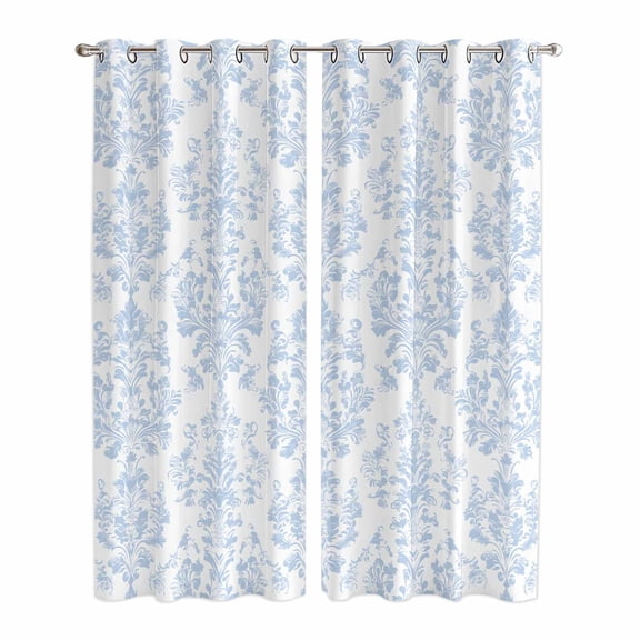 Blue Boho Floral Kitchen Curtains 84 Inch Length, Farmhouse Middle Century Flowers Grommet Top Bedroom Living Room Curtains, Light Filtering Cafe Curtain Drapes 2 Panels Set 84''x84''