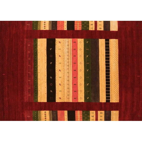 Ahgly Company Indoor Rectangle Abstract Orange Contemporary Area Rugs, 4' x 6'