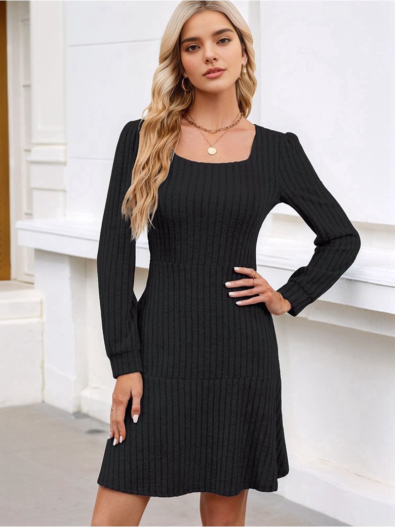 knee length dresses for ladies Race Ladies Lace Ladies Square Neck Sheer Docking Tight Long Dress main image 0