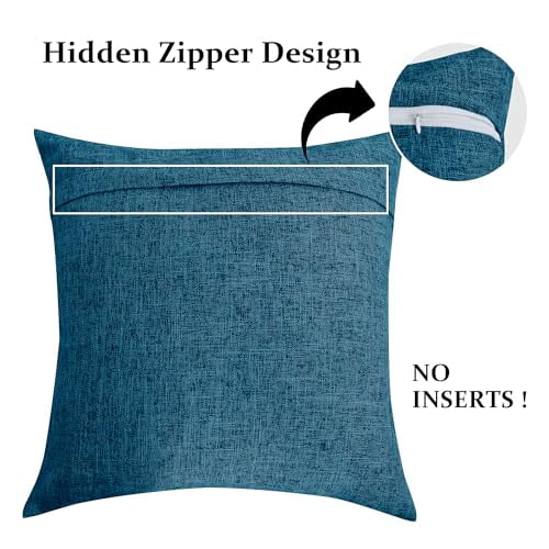 DWCN Linen Suqare Decorative Throw Pillow Covers for Home Sofa Decoration, 18 x 18 Inches, Navy Blue, 2 Pack
