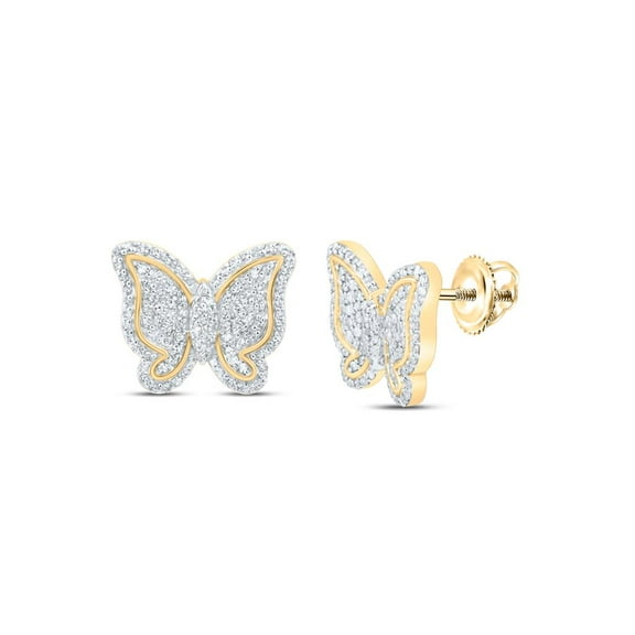 10K Yellow Gold Genuine Diamond Women's Cluster Butterfly Stud Earrings 5/8 CT