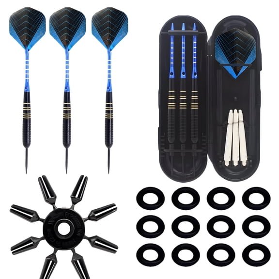 3 Pcs Steel Tip Darts Set, 22g Professional Darts with Anti-Fall Flights and Aluminum Alloy Shaft, Non-slip Grooved Grip, Includes Case, O-Rings, and Dart Tool for Dartboard Games