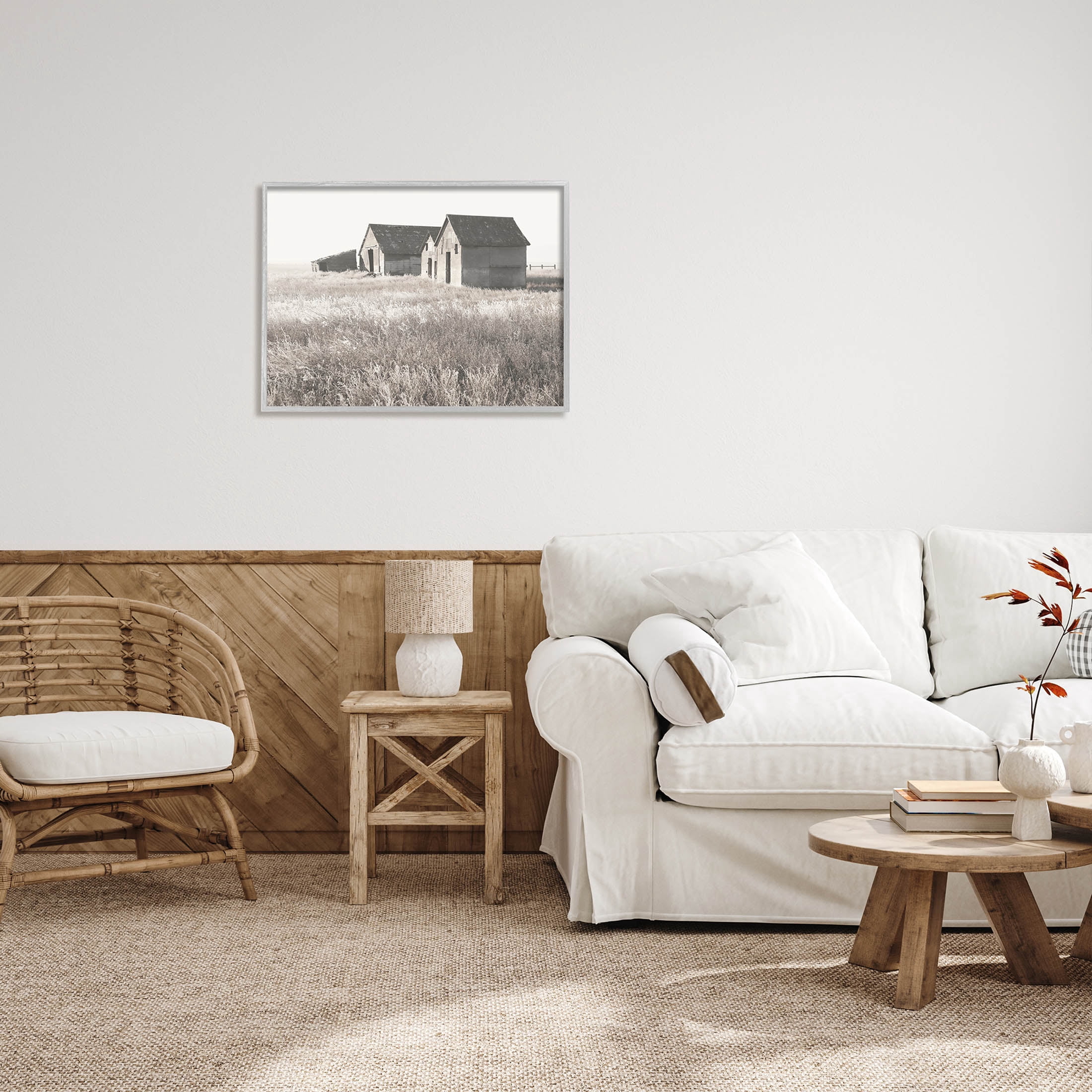 Rural Barn Grassland Field Landscape Photograph Gray Framed Art Print Wall Art