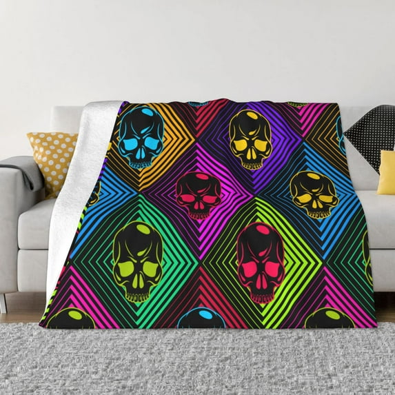 XMXT Throw Blanket, Multicolor Skull Print Machine Washable Blankets for Sofa, 40 x 30 inches