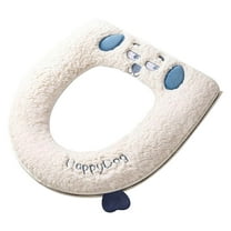 Costeam Thickened Waterproof Winter Toilet Seat Cover Soft Fluffy Puppy Pattern Design Non Slip Bathroom Seat Cushion for Home Use
