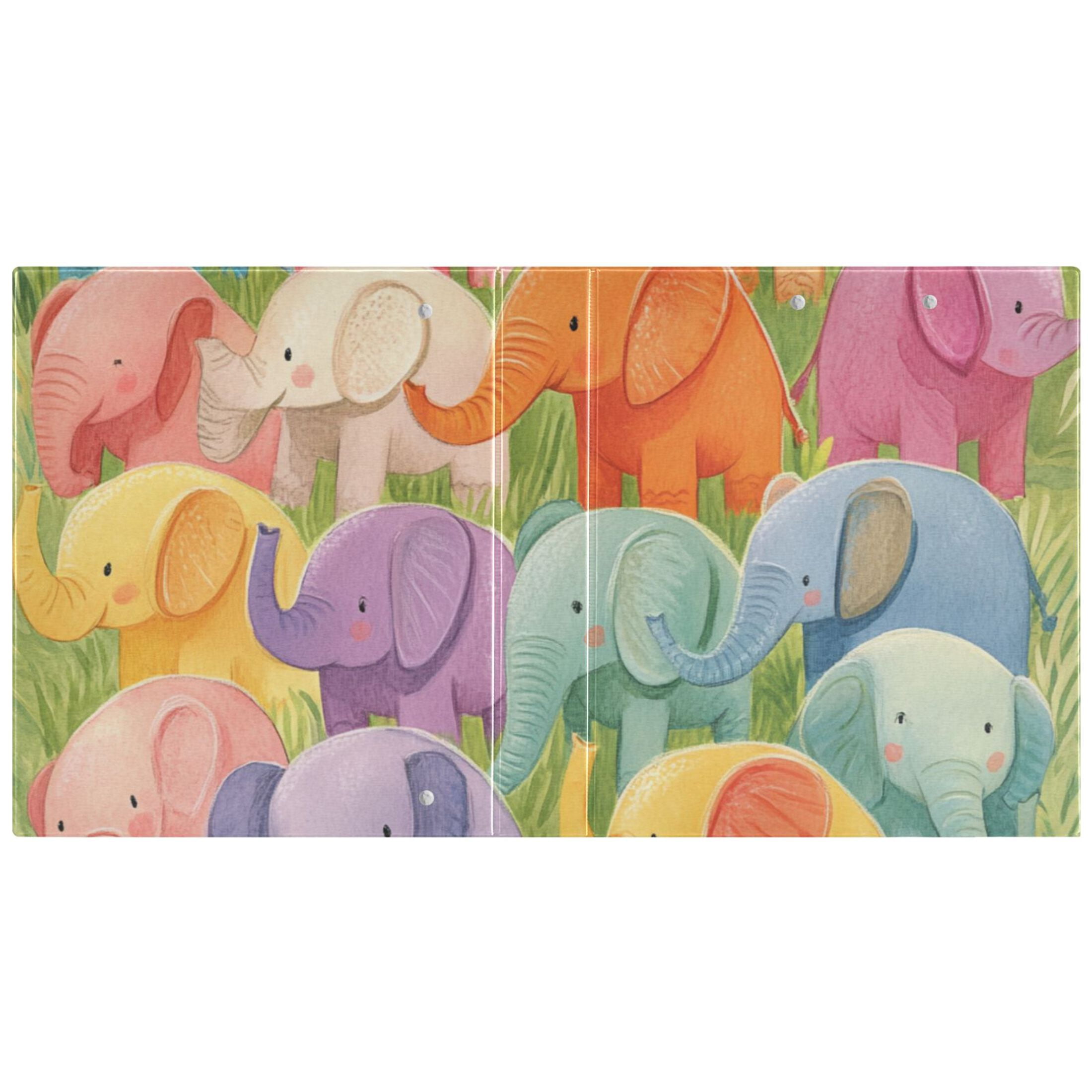 Cute Little Elephants 3 Ring Binders 1.5 inch Hardcover File Folders with Interior Pockets A4 Size Organizer for School Office Hospital