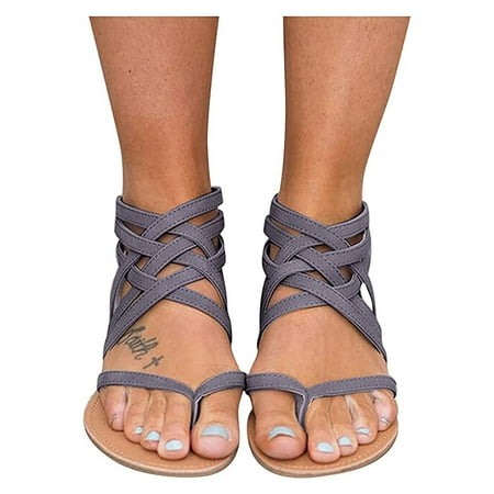 

YanHoo Gladiator Sandals for Womens Dresssy Flat Fisherman Sandals Thong Cross Strappy Sandals Low Wedge Casual Travel Criss Cross Strap Flat Summer Shoes