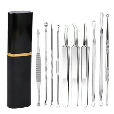 Blackhead Remover Tool, 10 Pcs Professional Pimple Comedone Extractor Popper Tool Acne Removal Kit - Treatment for Pimples, Blackheads, Zit Removing, Forehead,Facial and Nose(Silver)