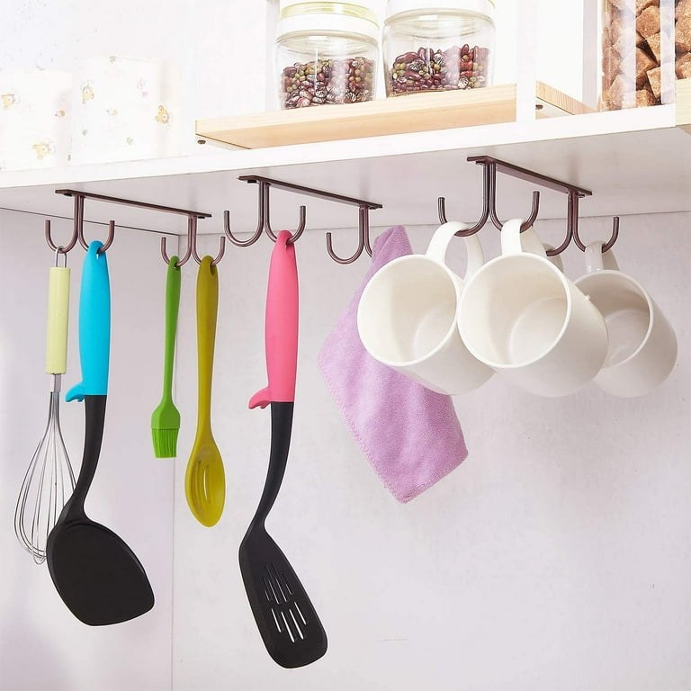 Goodwill Mug Rack Under Cabinet Coffee Cup Holder 8 Mugs Hooks Under Shelf Display Hanging Cups Drying Hook for Bar Kitchen Utensils Brown 2pc Walmart