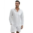 thumbnail image 3 of Men's Cotton Linen Sets 2 Piece Long Sleeve beach outfits Button Down Shirts and Shorts, 3 of 4