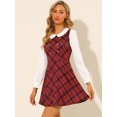 thumbnail image 2 of Vestido A Cuadros Con Botones De Color En Contraste Y Cuello De Muñeca Para Mujer Rojo M, 2 of 6
