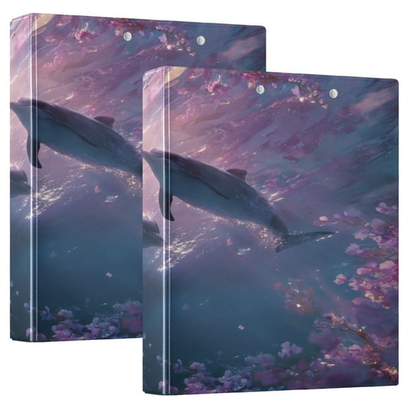 3 Ring Binder 1.5 inch Round Rings with Interior Pockets Binders Organizer Office School 1Pack Two Ethereal and Lovely Dolphins