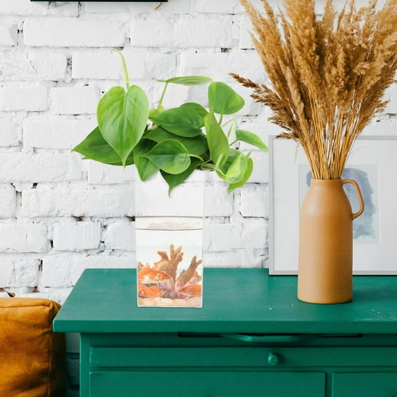 WEUVEB Small Transparent Plastic Fish Tank for Betta Fish, Versatile Aquarium for Home and Office Decor