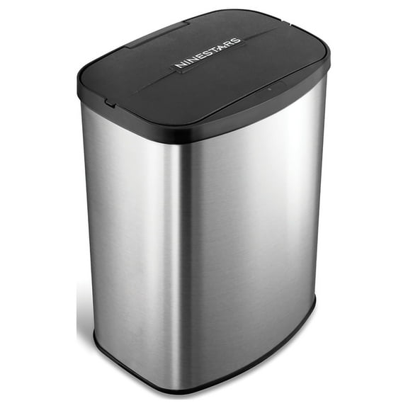 Nine Stars Automatic Bathroom trash can, 2 Gallon Stainless steel, Fingerprint-Resistant Motion Sensor Garbage Bin with Soft Close Lid, Silver