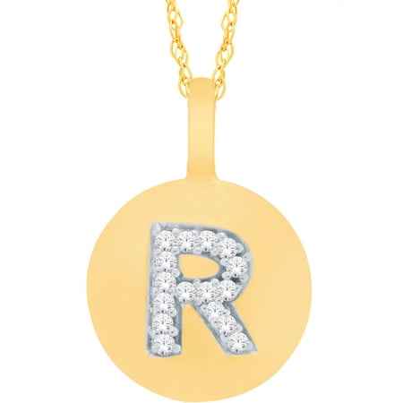 Diamond Accent 14kt Yellow Gold Initial R Alphabet Letter Pendant, 18 Chain