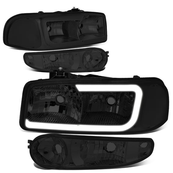 DNA Motoring HL-LB2-DAN99-SM-CL1 For 2000 to 2006 GMC Yukon XL Sierra Denali Model 3D LED DRL Headlight Turn Signal Bumper Lamps Smoked Lens Clear Corner 01 02 03 04 05