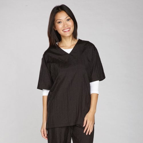 MPPTP Jet Black V Neck Short Sleeve Smock Barber Stylist & Groomer Resists Water Stain (Small)