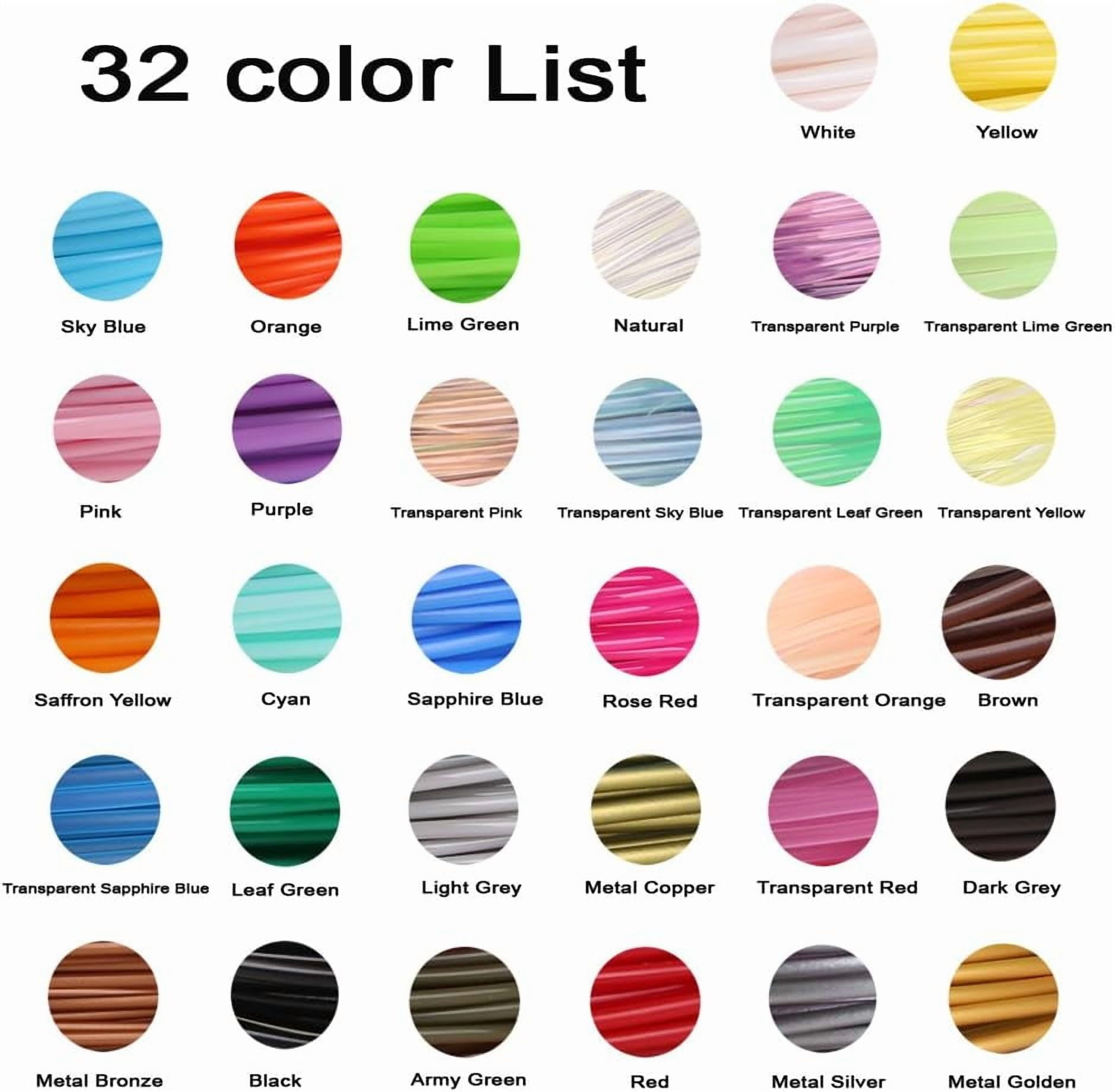 32 Colors 3D Pen PLA Filament Refills, Each Color 10 Feet, Total 320 feet, Pack with 4 Finger Caps