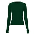 thumbnail image 4 of Domuza Under Scrub Top Women Long Sleeve Crew Neck Solid Color T-Shirts Fall Winter Thermal Soft Comfort Regular Fit Base Layer Blouse Dark Green XL, 4 of 5