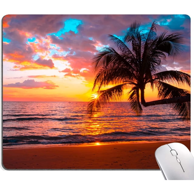 Mouse Pad, Sunset Beach Mouse Pad, Square Mouse Mat Waterproof Computer Mousepad Non-Slip Rubber Base Mouse Pads for Office Laptop