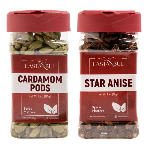 Eastanbul Cardamom Pods, 4.4oz and Star Anise, 2.1oz, Spice Buddies