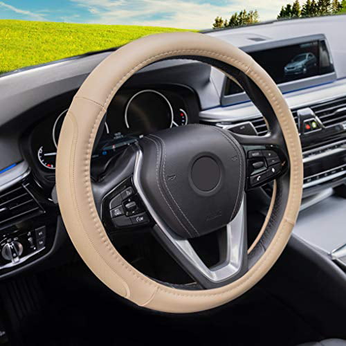 Car Premium Black Genuine Leather Steering Wheels Cover 14.5-15" For Ford BMW