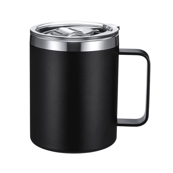 12 oz Insulated Coffee Mug Bulk with Handle, Stainless Steel Travel Coffee Mug with Lid, Double Wall Vacuum Metal Coffee Cup, Coffee Tumbler Powder Coated, Black