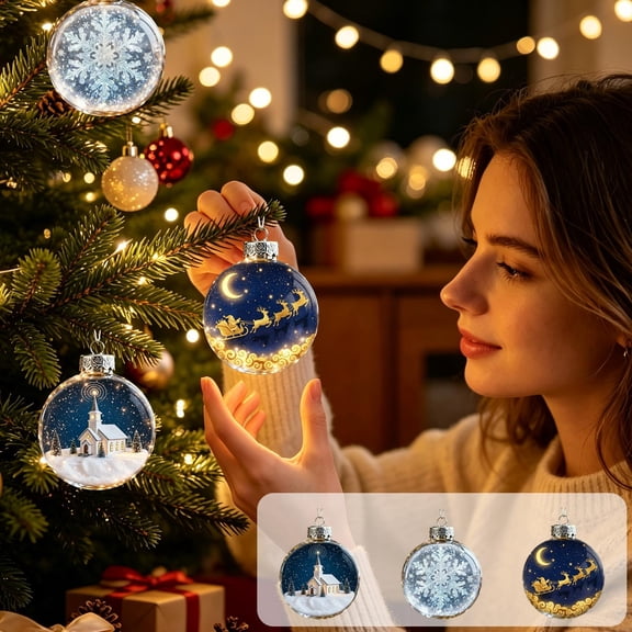 Qwtwty Glowing Christmas Story Ornament, Light-Up Mini Holiday Scene Christmas Tree Hanging Decoration with Warm LED Light