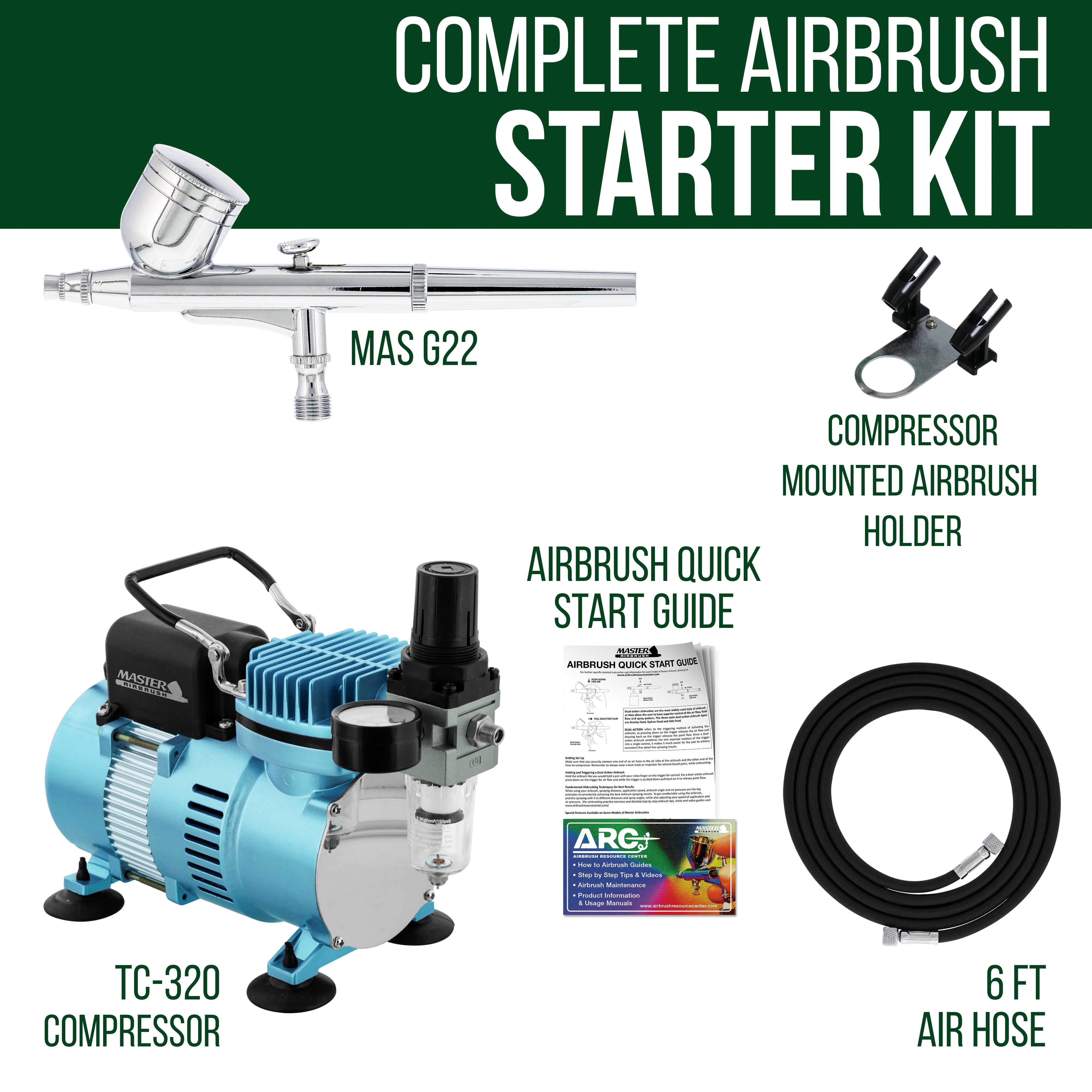 Master Airbrush Cool Runner II Dual Fan Air Compressor System Kit with a G22 Gravity Feed Dual-Action Airbrush Set with 0.3 mm Tip - Hose, Holder, How-To Guide - Hobby, Auto, Cake, Tattoo, Body Art