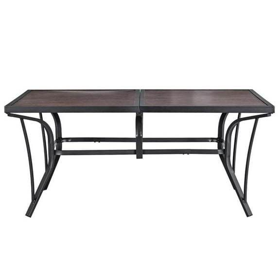 Patio Festival 63 in. Long Metal Outdoor Dining Black Brown Table for up to 8