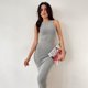 thumbnail image 3 of 2024 nuevo liso básico Vintage sin mangas acanalado ceñido al cuerpo vestido de punto de verano para mujer Casual Sexy ajustado a la cadera vestido Midi para mujer, 3 of 5