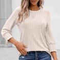 thumbnail image 5 of Atogsazn Women's 3/4 Sleeve Knit Shirts Tops Crew Neck Loose Sweater Business Casual Blouses Fashion Beige S, 5 of 8