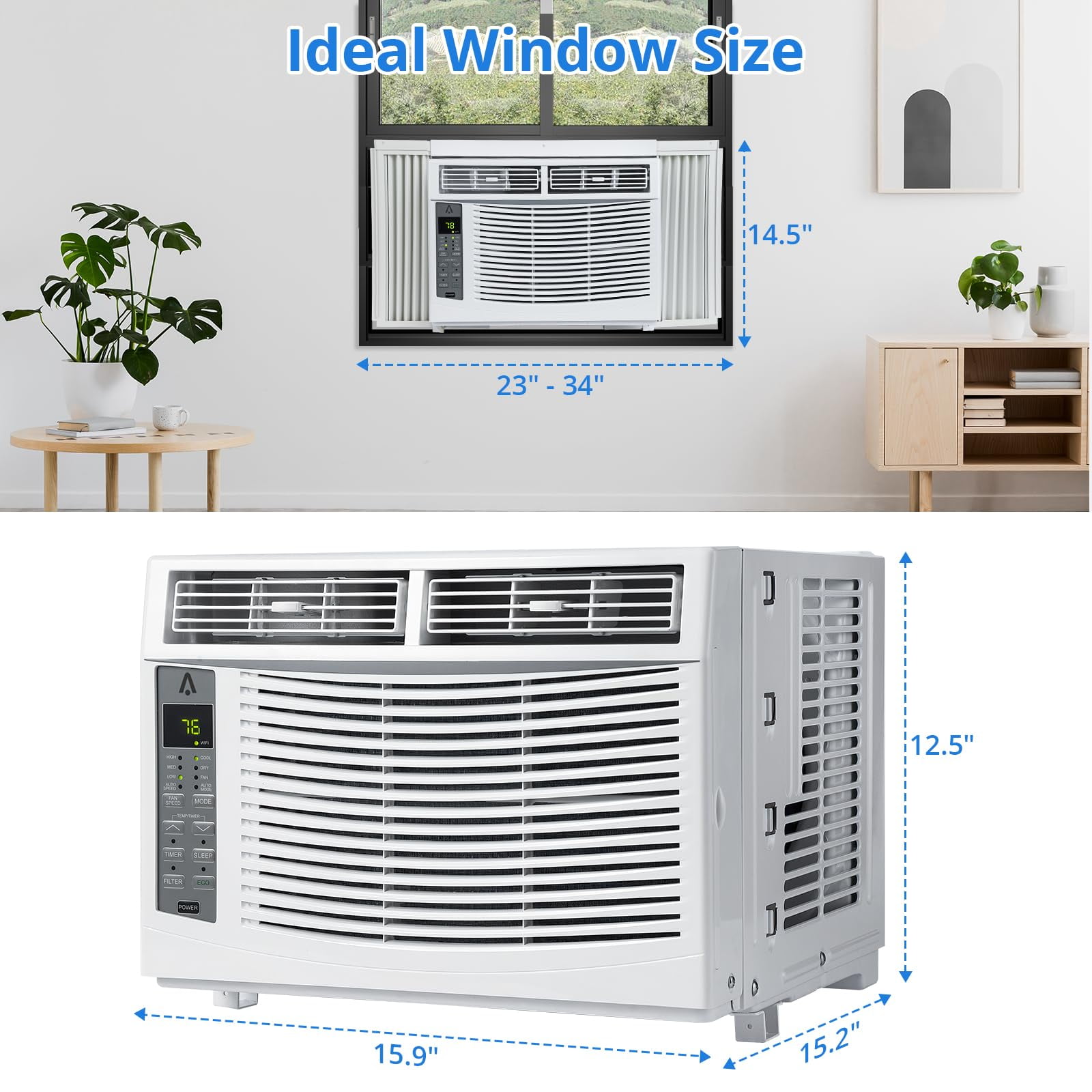TROPOW 115V Window-Mounted Air Conditioner 6,000 BTU with Remote/APP Control and ECO Mode