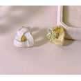 thumbnail image 4 of Clip on 3/4" small gold and white woven button style earrings, 4 of 4