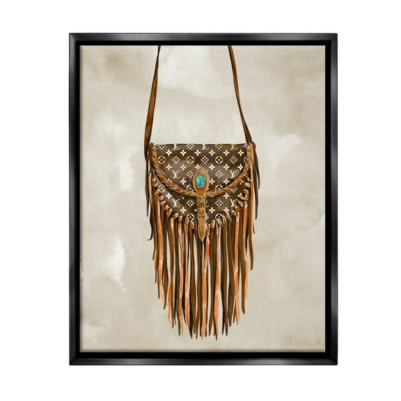 Stupell Industries Boho Designer Purse Beauty & Fashion Painting Black Floater Framed Canvas Art Print Wall Art, 17 x 21