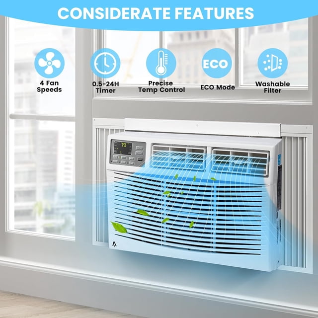 Zzistar Climatiseur de Fenêtre 12000 BTU, Unités de Climatisation de Fenêtre Murales avec Wi‐Fi Activé, Filtre Réutilisable, Télécommande, Refroidissement jusqu'à 550 Pi2