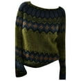 thumbnail image 5 of Baqcunre Womens Knitted Patchwork Print Retro Sweater Casual Loose Crewneck Long Sleeve Lightweight Cropped Pullover Tops for Women, 1PC Sweater Green1 2XL, 5 of 9