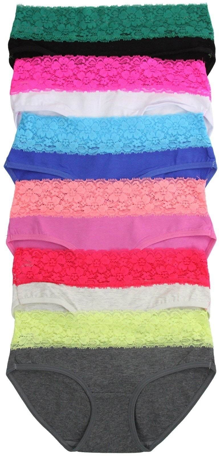 Women's Cotton Bikini Panties with ContrastLace Waistband 6Pack