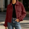 thumbnail image 2 of Admvng Women's Cropped Shacket Jacket Lapel Button Down Comfortable Chest PocketCasual Long Sleeve Ladies Coat Outerwear, 2 of 8