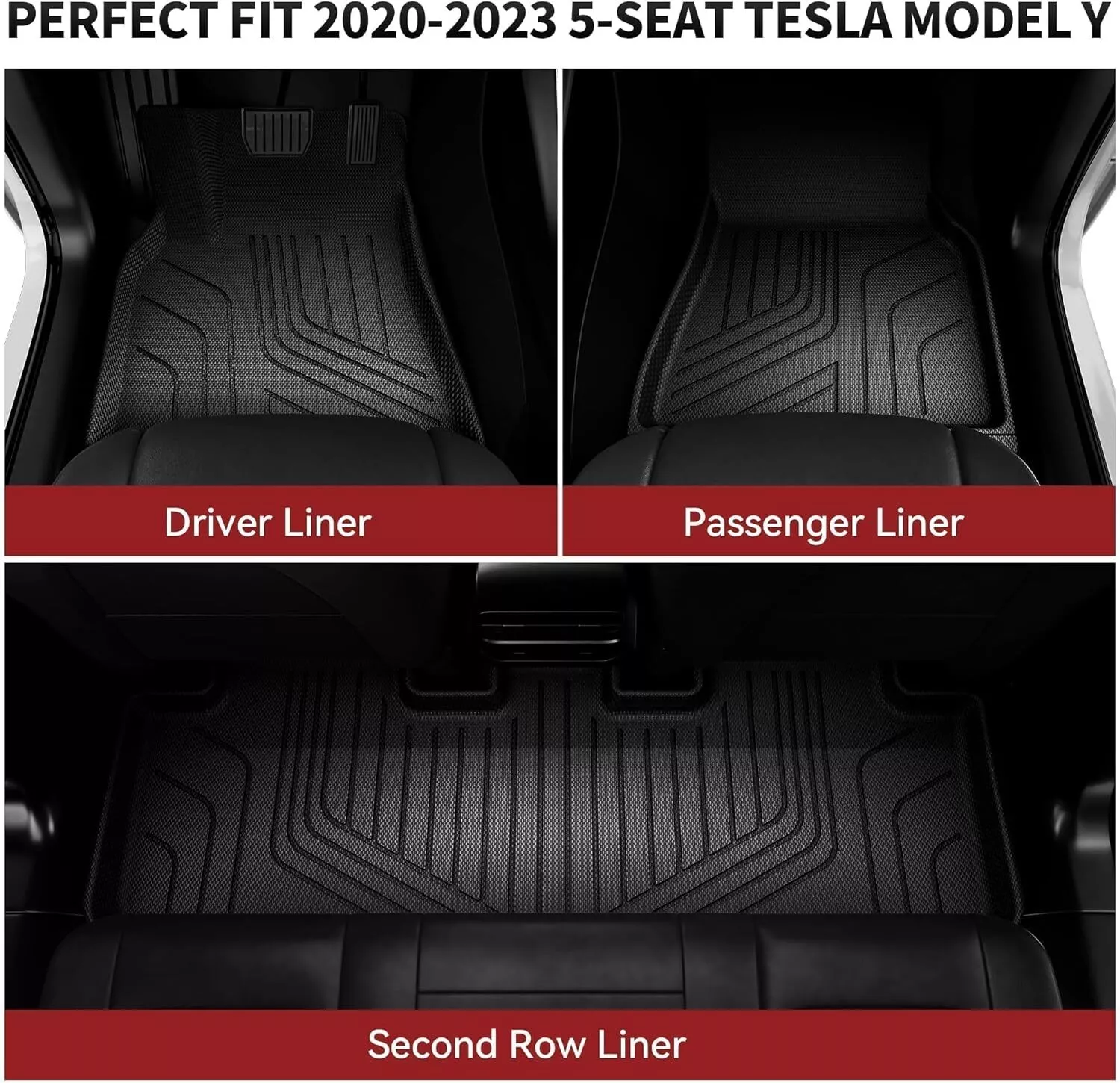 RVNI Floor Mats + Cargo Liner Full Set for 2020-2023 2024 Tesla Model Y All-Weather 6PCS