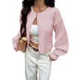 thumbnail image 2 of Women Button Up Cardigan Fall Trendy Crew Neck Long Sleeve Knit Cropped Sweater Jacket Pink XL, 2 of 7
