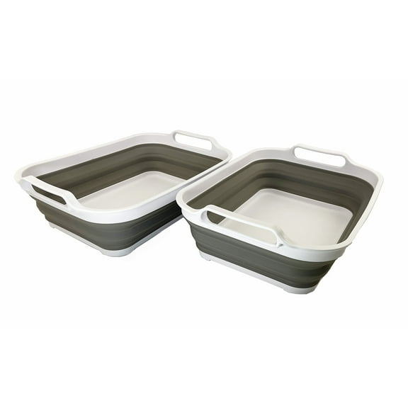 SAMMART Set of 2 Collapsible Tub - Foldable Dish Tub - Portable Washing Basin - Space Saving Plastic Washtub