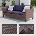 thumbnail image 3 of ACEGOSES 5-Piece Patio Sofa Set Brown Rattan Outdoor Furniture Set Three-Seat Sofa Ottomans Suiting Backyard, Poolside and Patio,Navy Blue, 3 of 7